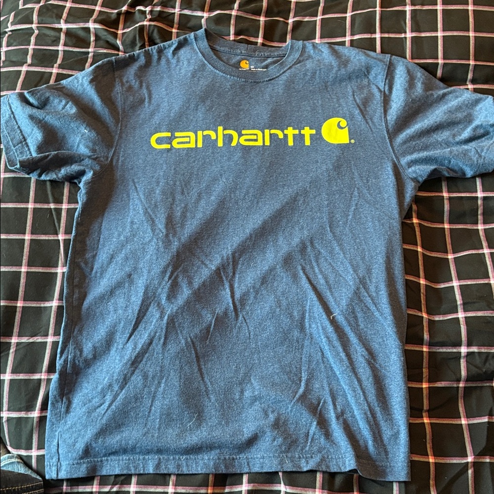Carhartt Heather Blue Tee with Neon Yellow Logo